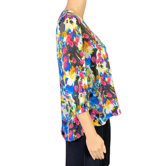 Lovers and Friends Womens Blouse Top Shirt Bright Colorful Hi Low Silky Small - Picture 6 of 13